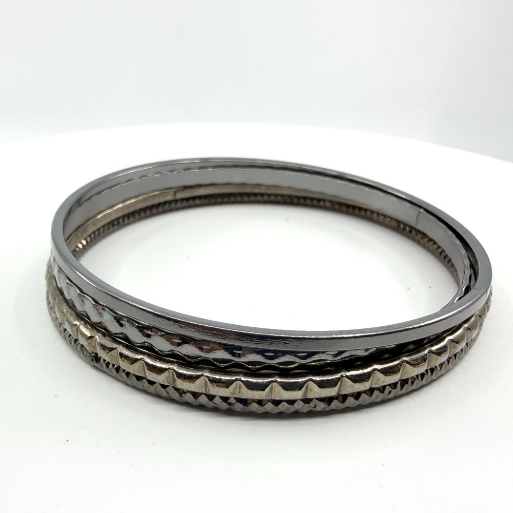 Gunmetal Grey Textured Bangle Stack Boho Statement Jewelry Set
